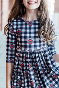 Texas Tech Plaid Raider Red 3/4 Sleeve Pocket Twirl Dress