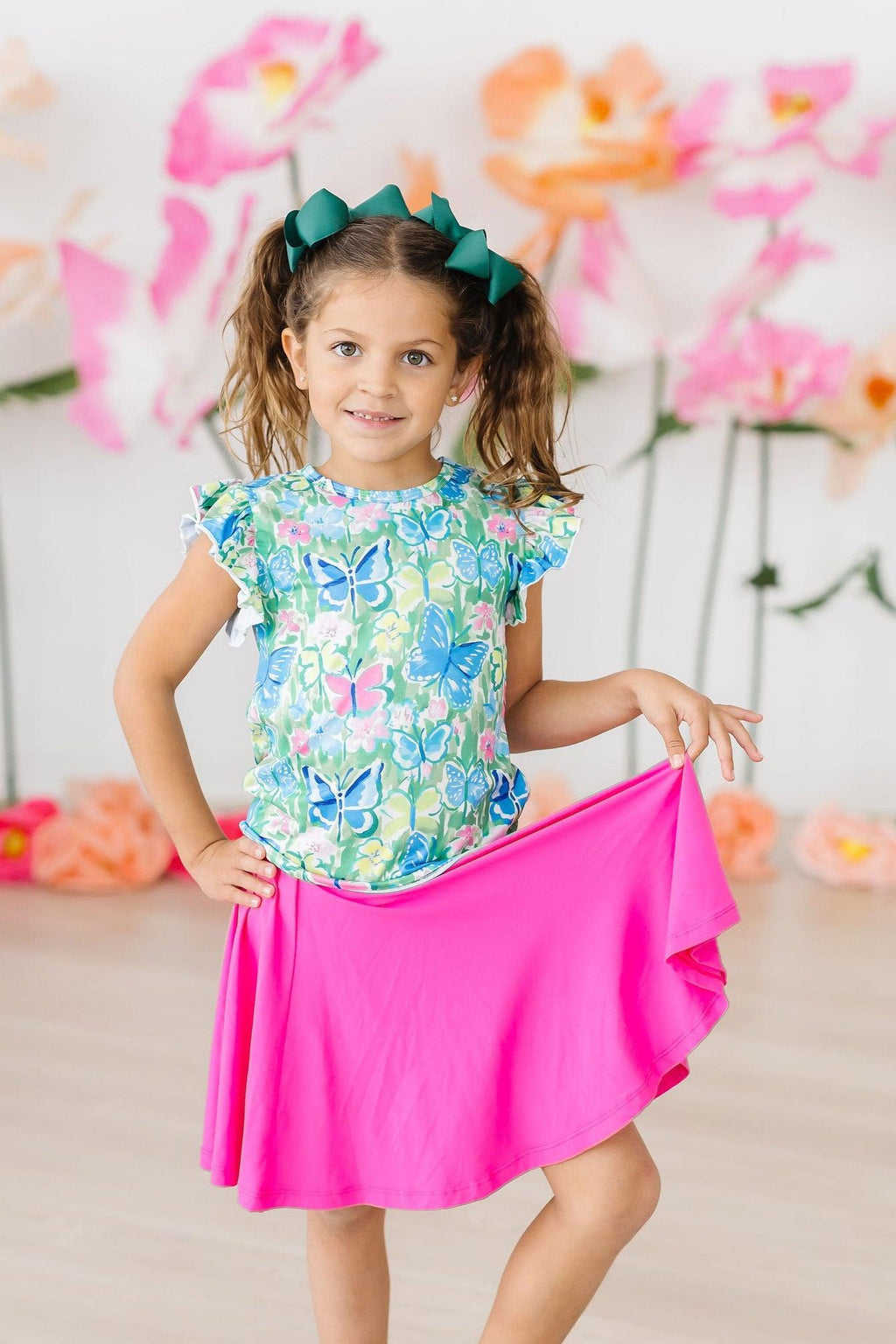 Watercolor Butterflies S/S Ruffle Tee